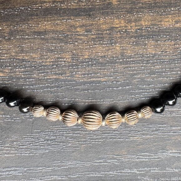 Vintage Sterling Silver Native Pearl Black Onyx Beaded Necklace 34in Chain 925 - Picture 16 of 16